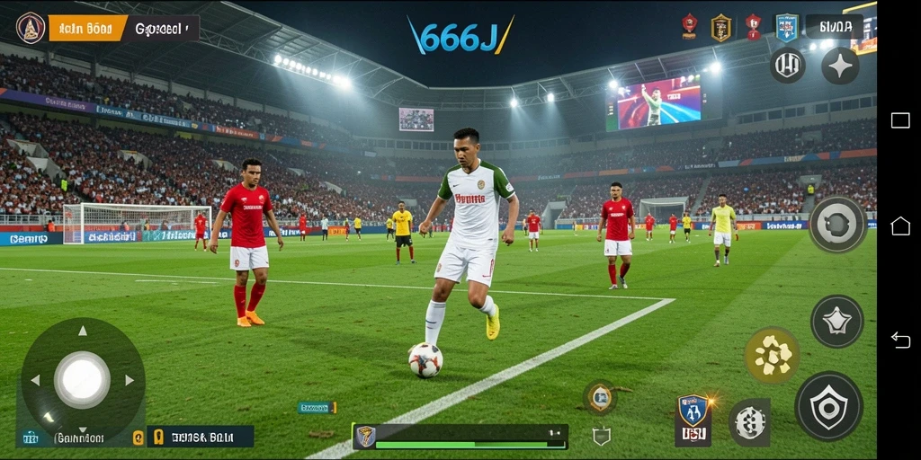 Tampilan gameplay yang menegangkan di 666J saat mencetak gol.