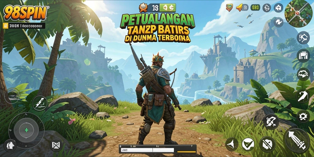 Screenshot gameplay menunjukkan aksi seru di dunia terbuka 98SPIN.