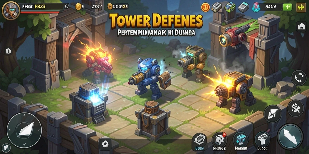 Tampilan gameplay seru Tower Defense di FB333.