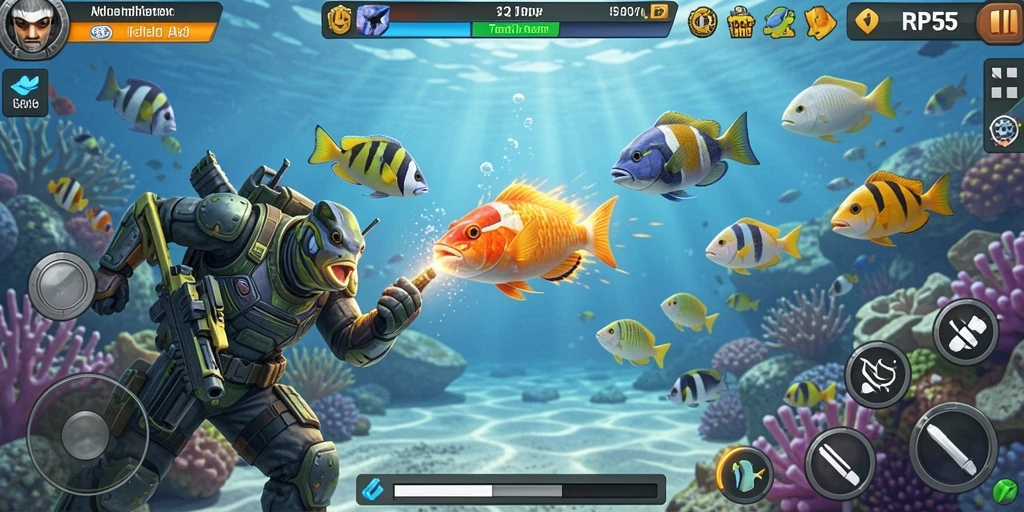 Tampilan gameplay seru Tembak Ikan di RP55.