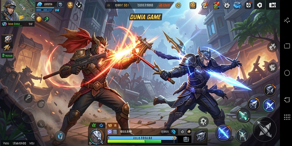 Tangkapan layar gameplay V89 menampilkan pertarungan seru antara karakter unik.